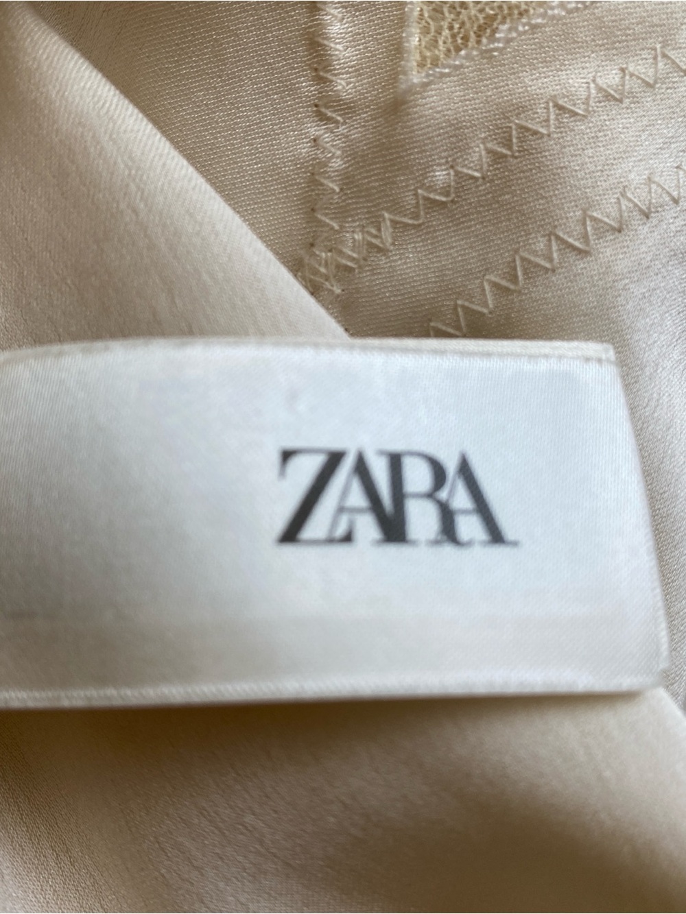 ZARA Slip Dress Women’s S Oyster White Satin Lace Asymmetric Side Slit VNeck NWT - Picture 7 of 12